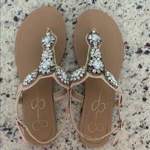Jessica Simpson Tan Sandals with Rhinestone Embellishments